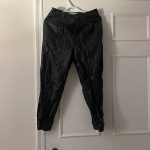 black leather joggers